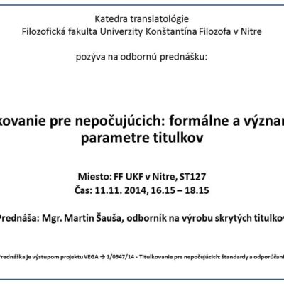 Titulkovanie pre nepočujúcich: formálne a významové parametre titulkov